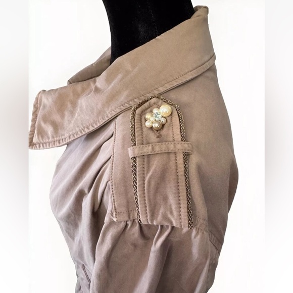 Dictionary Beige Long Parka Size M Womens Crest Beading Made In Japan Y2K Ruffle - Picture 8 of 12